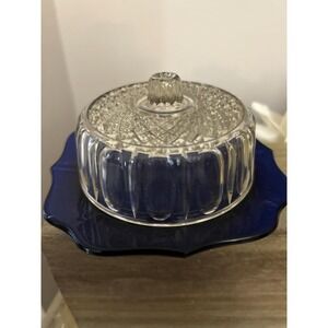 Vintage Imperial Glass Cobalt Blue Petite Butter/Cheese Dish~Clear Dome Lid
